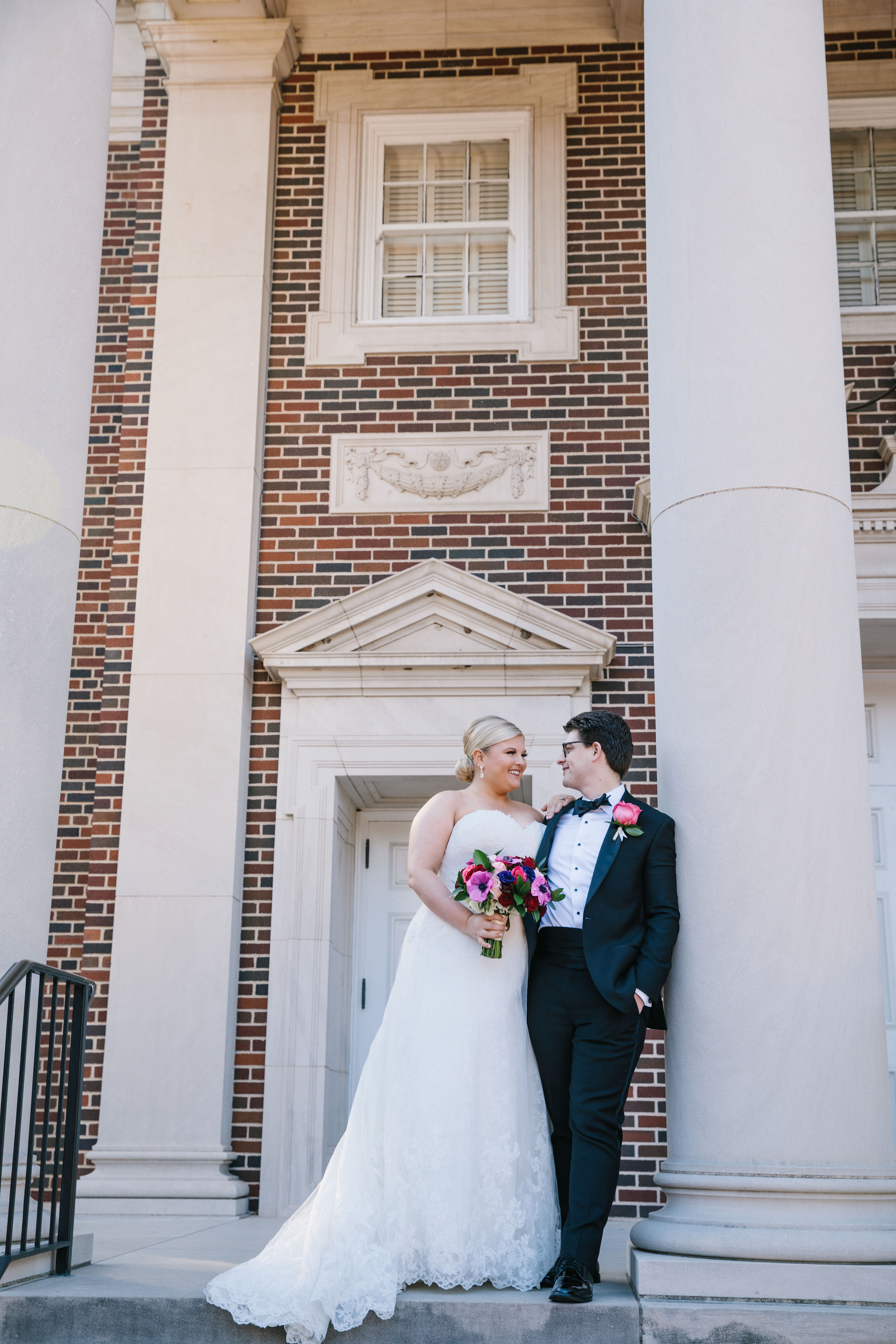 Bride and groom outside Perkins Chapel