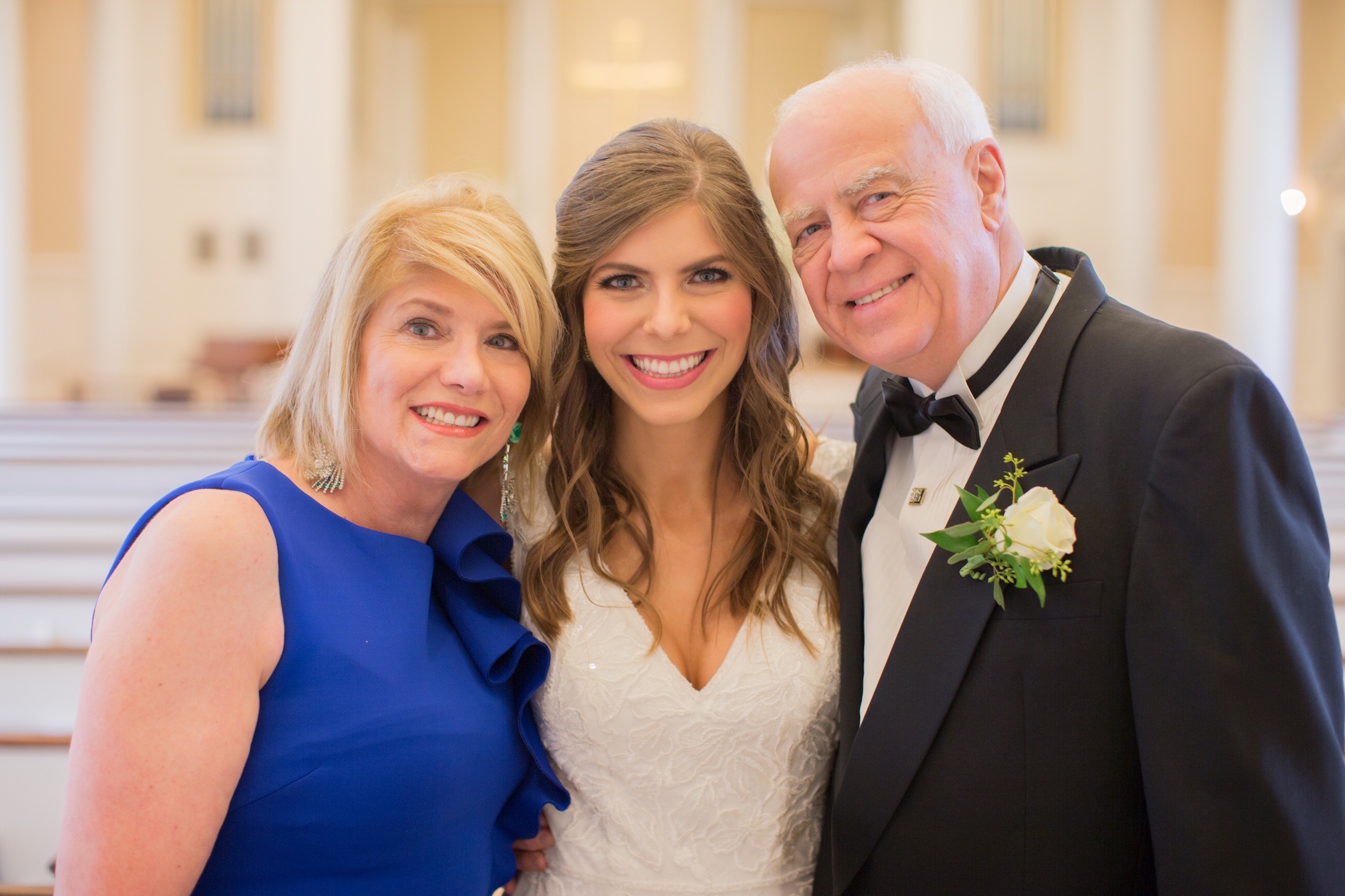 Bride and parents, Perkins Chapel Ceremony